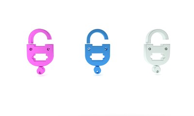 Colorful Lock and key icon isolated on white background. Padlock sign. Security, safety, protection, privacy concept. Minimalism concept. 3D render illustration