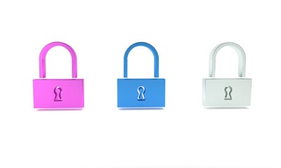 Colorful Lock icon isolated on white background. Padlock sign. Security, safety, protection, privacy concept. Minimalism concept. 3D render illustration