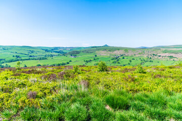 A view across the top of the northern end of the Roaches escarpment near to Lud's Church in Staffordshire in summertime