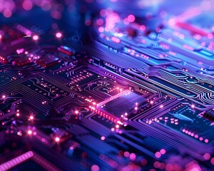 Fototapeta premium Digital Circuit Technology Futuristic Neon Electronics Connection Innovation Modern. AI Generated
