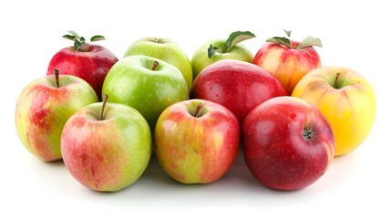 Variety of Colorful Fresh Apples on White Background for Photography