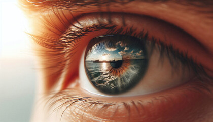 Close up of refection of sea in a person's eye