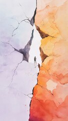 Fototapeta premium Watercolor depiction of a person breaking through a wall, symbolizing a breakthrough and mental shift, powerful and bold hues
