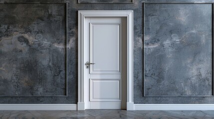 White Door in a Grey Room with Mouldings.