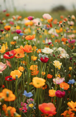 Fototapeta premium Beautiful sunset summer landscape of flower meadow