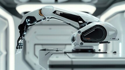 A sleek, futuristic robot performing complex tasks in a high-tech environment.