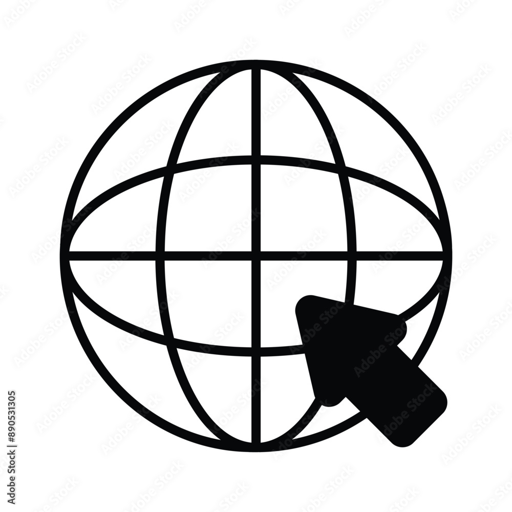 Wall mural a world globe with arrow denoting concept icon of browser, internet access or web browsing