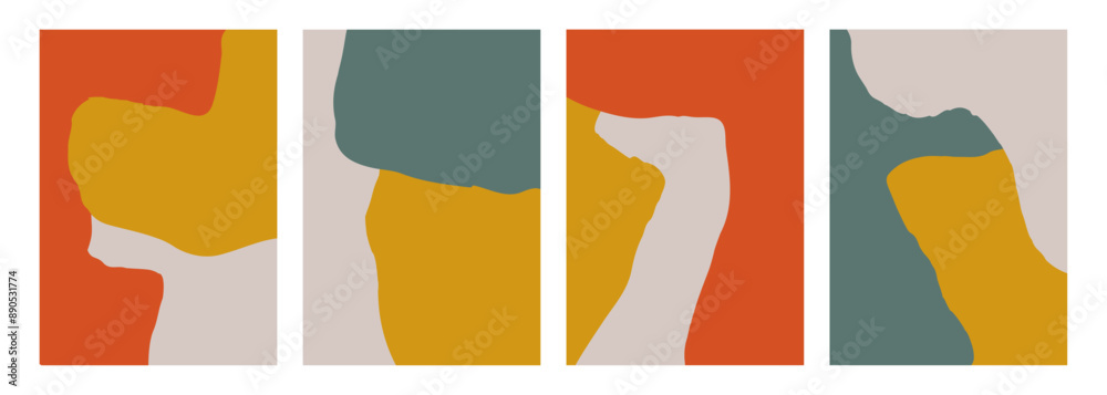 Fototapete autumn colors. set of abstract backgrounds with various color hand drawn dynamic shapes for creative