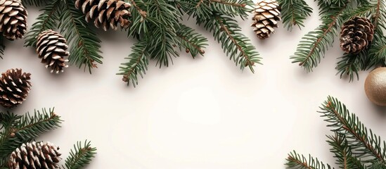 Christmas Background with Pine Branches and Cones