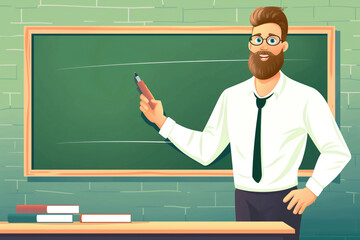 Teacher in the classroom with a blackboard.