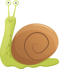 Vector cartoon cute green color snail character with brown shell 