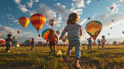 A playful scene of children running