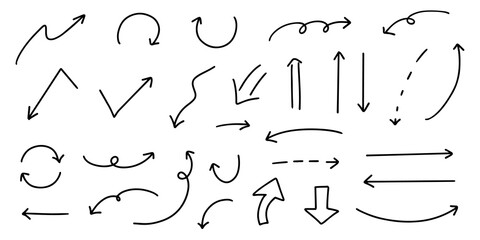 ベクターのペンの手書きの矢印セット 白黒