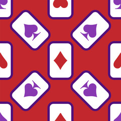 Purple falling playing cards seamless pattern. Poker and Wonderland