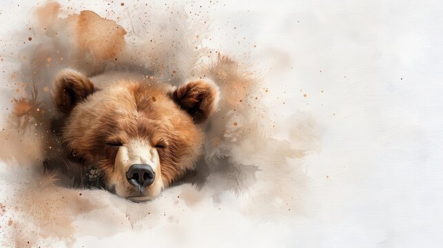 Bear in deep sleep, resting in a cave, winter setting, watercolor style