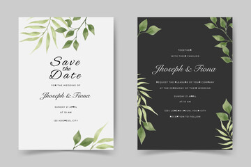 beautiful floral wedding invitation. a set of watercolor leaves wedding invitation card design
