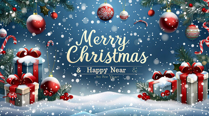 merry christmas greeting design merry christmas text with snow glass ball and miniature