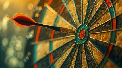 Bullseye hit by an arrow on a virtual dartboard, indicating goal achievement.
