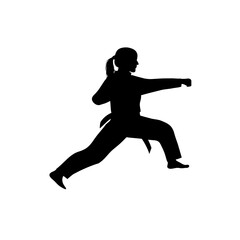 martial arts, silhouette of woman striking with right hand vector