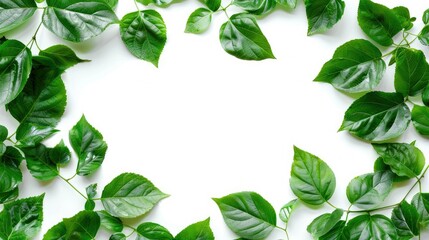 Fototapeta premium Isolated frame of green leaves on a clean white background.