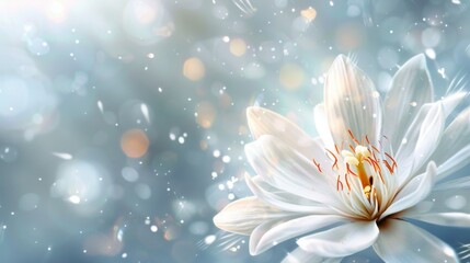 White Lotus Flower with Light Bokeh.