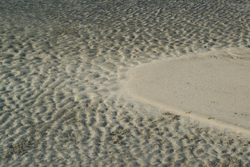 Texture and background of wrinkles, waves sand on a beach.
