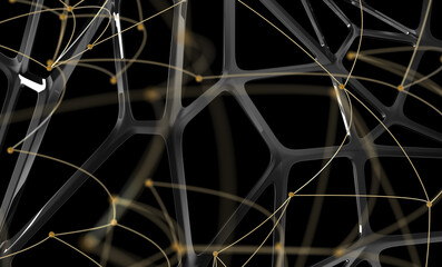 Neural network 3D illustration. Big data and cybersecurity