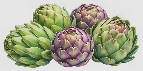 Obraz premium Watercolor illustration Artichokes Isolated objects set AI Generative