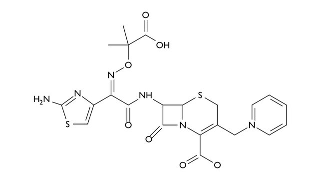 ceftazidime molecule, structural chemical formula, ball-and-stick model, isolated image antibiotic
