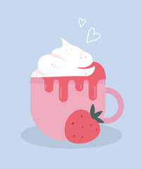 Illustration with Cup Drink at Vanilla Cream and PStrawberry Syrup