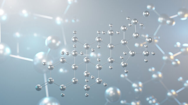 mometasone molecular structure, 3d model molecule, steroid medication, structural chemical formula view from a microscope