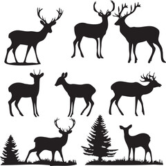 Naklejka premium deers silhouette group different pose