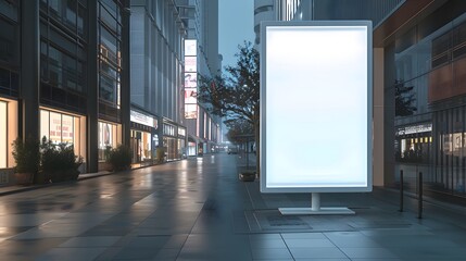 A mockup of an empty white vertical billboard on the street in Tokyo at night