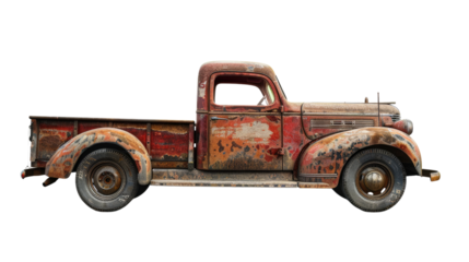 Old rusty pickup truck transparent background