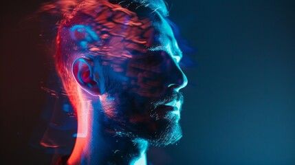 A man's face is blurred and distorted, giving the impression of a distorted mind