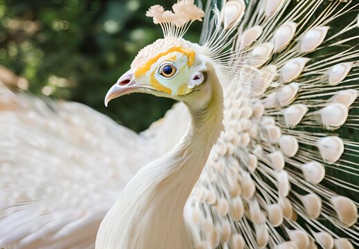 Admire the majestic Indian peacock, renowned for its vibrant plumage and striking display of colors. With its dazzling tail feathers spread in a fan, this bird symbolizes beauty and grace. A true marv