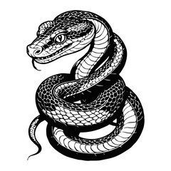 Snake . Black and white illustration. Pattern for tattoos, for use in graphics. Generated by Ai