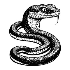 Snake . Black and white illustration. Pattern for tattoos, for use in graphics. Generated by Ai