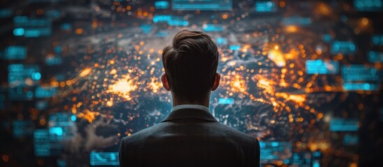 Businessman Contemplating a Futuristic Data Visualization
