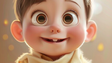 Fototapeta premium Happy Cartoon Boy with Big Eyes.