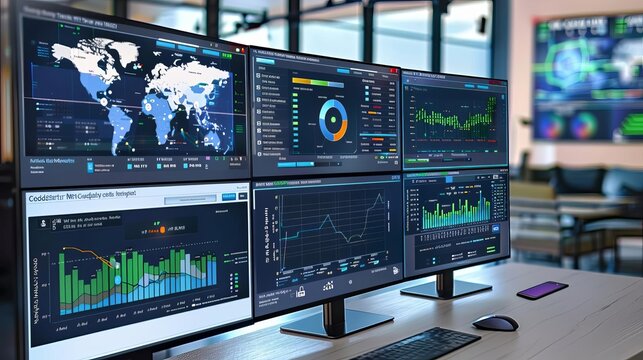 CloudStrike Network Security Network Monitoring Tools Multiple screens showing real-time network monitoring and analytics