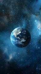Fototapeta premium An image showing Earth from space with a starry cosmos background, illustrating a space exploration concept. 