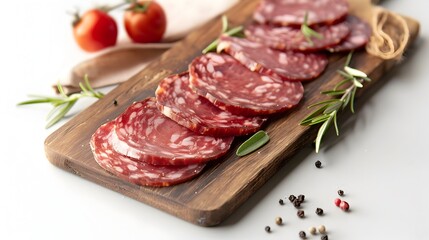 Sliced Salami on White Surface,Cured Meat Charcuterie Board