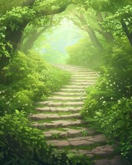 Fototapeta premium Mystical Journey, Tranquil Path Through an Enchanted Forest Leading to Spiritual Awakening