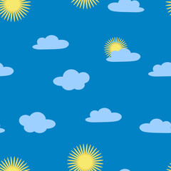 Bright sun and clouds seamless pattern, sky, childrens fashion