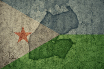 map and flag of djibouti on a old vintage crack paper background .