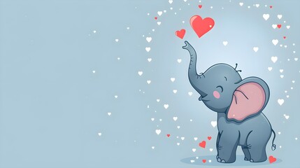 baby elephant with a hearts, love concept illustration, text space.