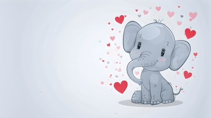 baby elephant with a hearts, love concept illustration, text space.