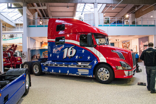 Gothenburg, Sweden - January 21 2007: Big Volvo VNL truck on display.