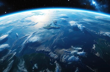 Fototapeta premium A stunning visualization of Earth from space, showcasing the vibrant blue oceans and the curvature of the planet.